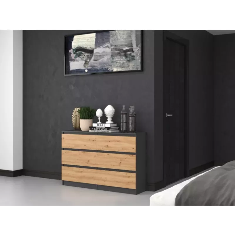 Top e shop M6 120 kummut — Antratsiit/tamm, 6 sahtlit, 1200×300×770 mm, puitlaastplaat