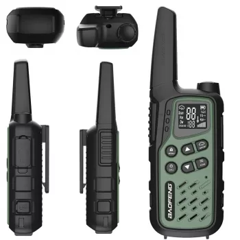 Käsiraadio Baofeng BF-T25E — 16 kanalit, 2 × 1400 mAh Li-Ion, VOX, LCD, roheline, komplekt 2 tk