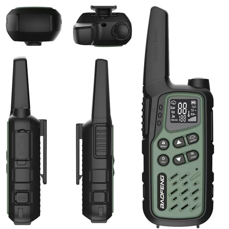 Käsiraadio Baofeng BF-T25E — 16 kanalit, 2 × 1400 mAh Li-Ion, VOX, LCD, roheline, komplekt 2 tk