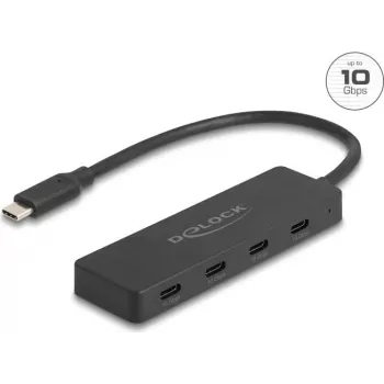 USB USB-C jaotur DELOCK 64322 — 4× USB‑A porti, 10 Gbit/s, must
