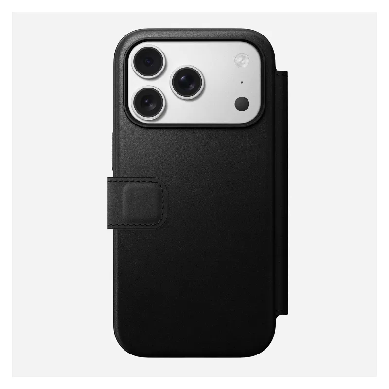 Mobiiltelefoni nahast foliokaas Nomad Modern Leather Folio Cover iPhone 17 Pro jaoks, 16 cm (6,3 tolli), must, 4 kaarditaskuga