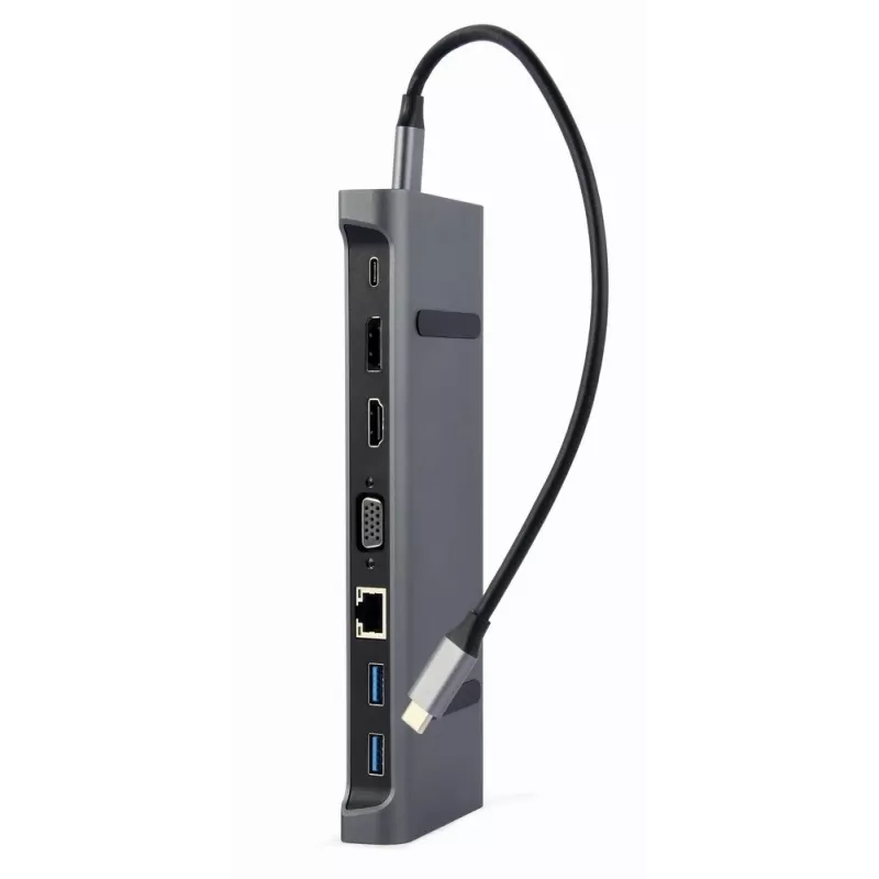 Laptop dock Gembird A-CM-COMBO9-02 USB 3.2 Gen 1 USB-C, HDMI, VGA, 3×USB-A, Gigabit Ethernet, 87W PD, hall