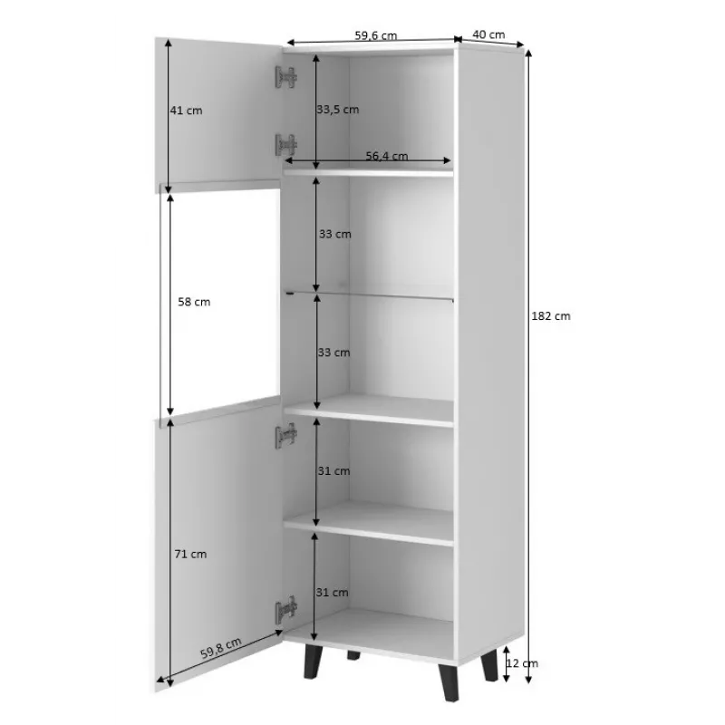 Vitriinkapp Cama Meble PAFOS 60x40x182 cm matt must — põrandal seisev seinaäärne hoiustusseade