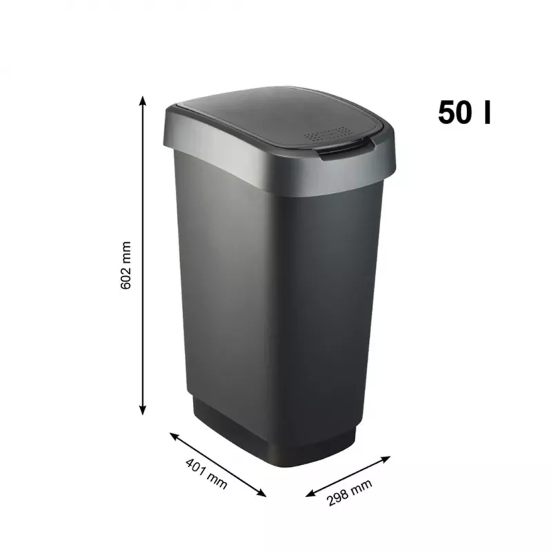 Prügikast Rotho Twist 50 L ristkülikukujuline polüpropüleenist, 50 L, 602×298×401 mm, must