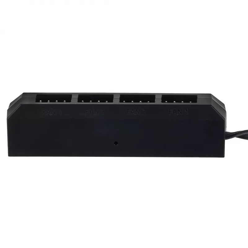 DeepCool FH-04 ventilaatorijaotur — 20‑kontaktiline ATX kuni 4× 3‑kontaktiline Molex, 0,55 m kaabel, must