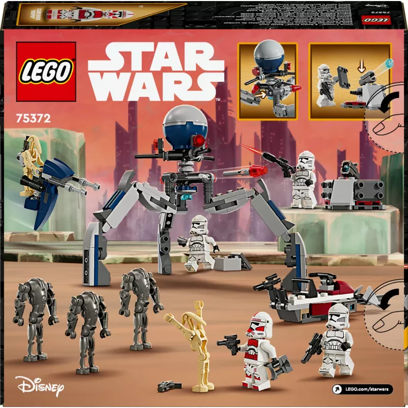 LEGO Star Wars kloonsõdurite ja lahingudroidide lahingukomplekti ehitusmänguasjad lastele kiirrattasõidukiga, 4 minifiguuri ja 5 figuuri, kingitused poistele