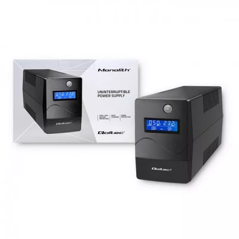 Qoltec Monolith katkematu toiteallikas (UPS) topeltmuundusega (Online) 1 kVA 600 W 2 SCHUKO pistikupesa