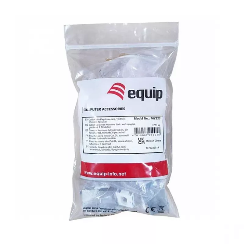 Shielded Cat.6A õhuke Keystone Jack, EQUIP 767223, Toolfree, RJ-45, lame, Silver, 8 pcs