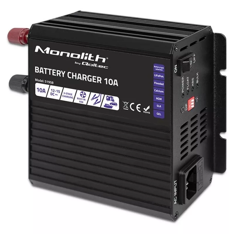 Qoltec Smart Monolith akulaadija LiFePO4 AGM GEL SLA akudele | 10A | 12V