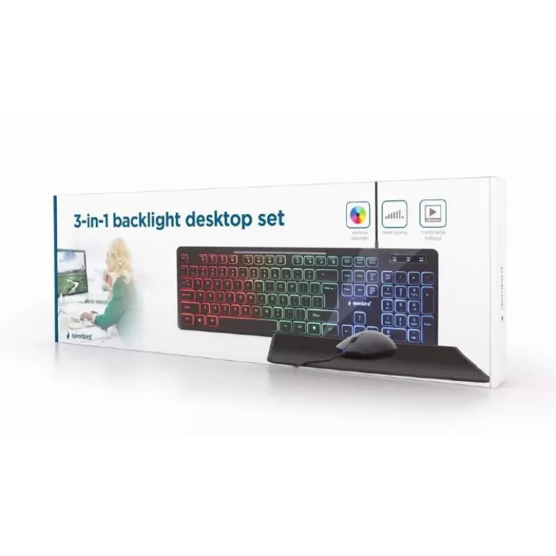 Juhtmega täissuuruses klaviatuur koos hiirega Gembird KBS-UML-01 — USB, QWERTY US, 104 klahvi, must