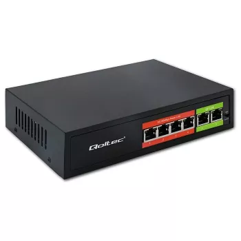 Ethernet PoE lüliti QOLTEC 52289 — 4x RJ45 PoE porti, 2x RJ45 üleslinki, 65W võimsuseelarve