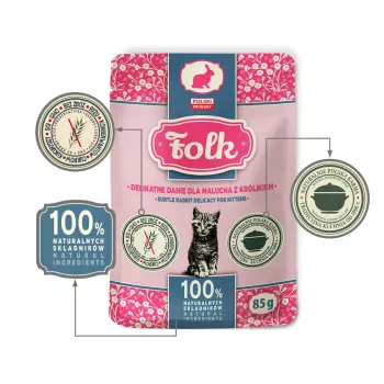 FOLK Kitten Õrn küülikuhõrgutis - märg kassitoit - 85g