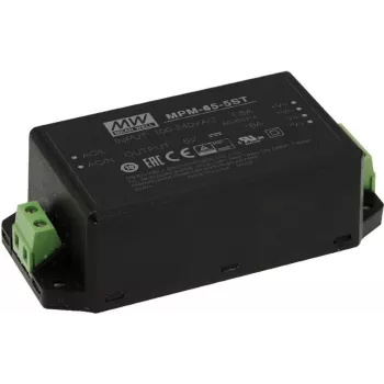 Toiteadapter MEAN WELL MPM-65-24ST 65 W sisetingimustesse 24 V must, sisend 80–264 V, 2xMOPP, EN/UL 60601