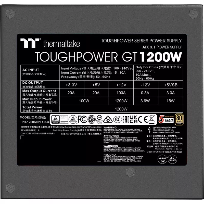 Toiteplokk Thermaltake Toughpower GT 1200W 24-pin ATX must