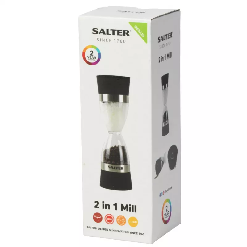 Mehaaniline soola- ja pipraveski Salter 7611 BKXRUP1 2-ühes reguleeritava jahvatusastmega roostevaba teras