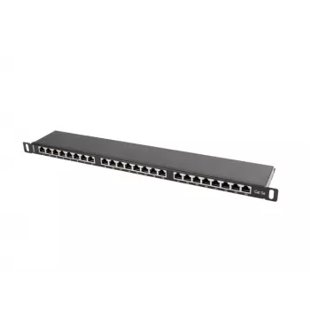 LANBERG PPS5-0024-B 24-pordine CAT5e jaotusplaat, metallist, 0,5U, 445×99×22,3 mm, must