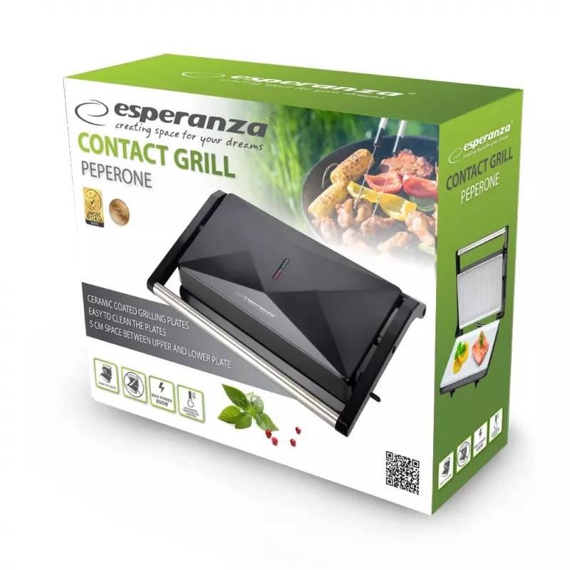 Elektriline keraamiline kontaktgrill ESPERANZA EKG013 850W, mittenakkuvad plaadid, 230×145 mm küpsetuspind