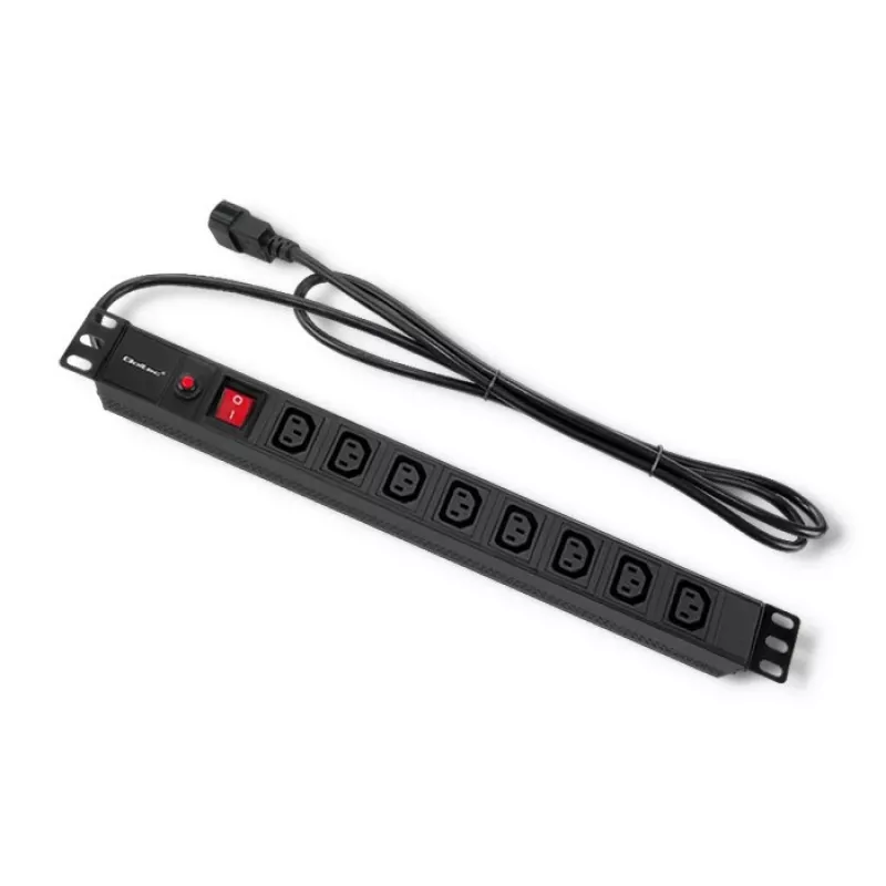 Qoltec 53998 Toitejaotur RACK 19 jaoks | 1U | 10A | PDU | 8xIEC C13 | 2m