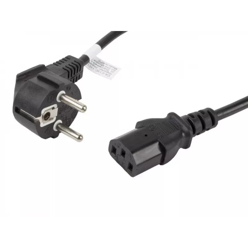 Toitekaabel LANBERG CA-C13C-11CC-0018-BK — 1,8 m, C13 pistik CEE7/7-le, nurga all C13