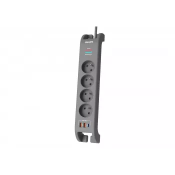 Pikendusjuhe liigpingekaitsega Philips 4 pistikupesa 2 m kaabel 3×US