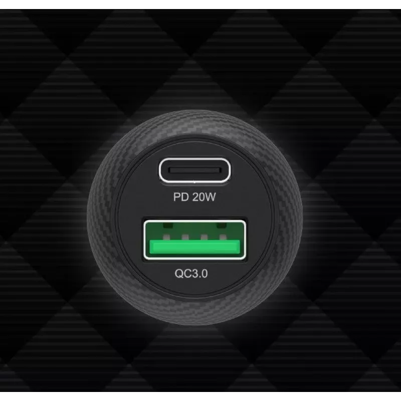 Autolaadija Unitek P1400A USB-C ja USB-A-ga, 38 W, Quick Charge 3.0, sisend 12–24 V, must