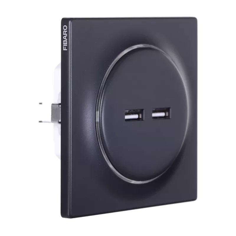 Fibaro FGWU-021-8 seinakontakt 2x USB Must