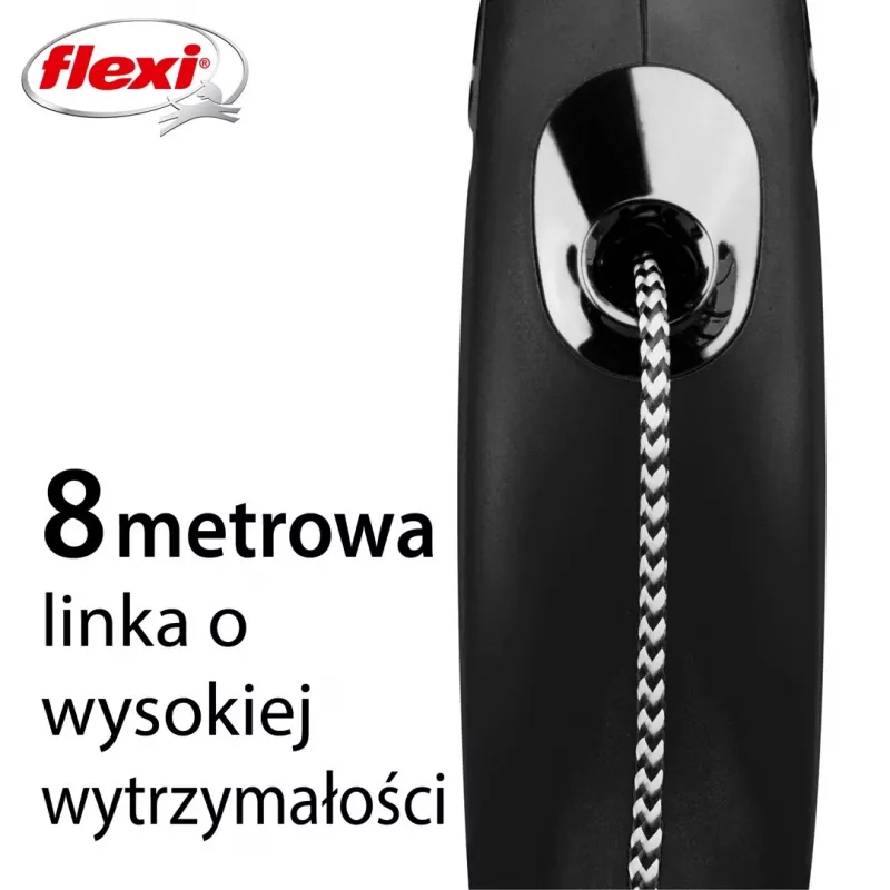 Flexi uus CLASSIC 8 m musta koera väljatõmmatav jalutusrihm