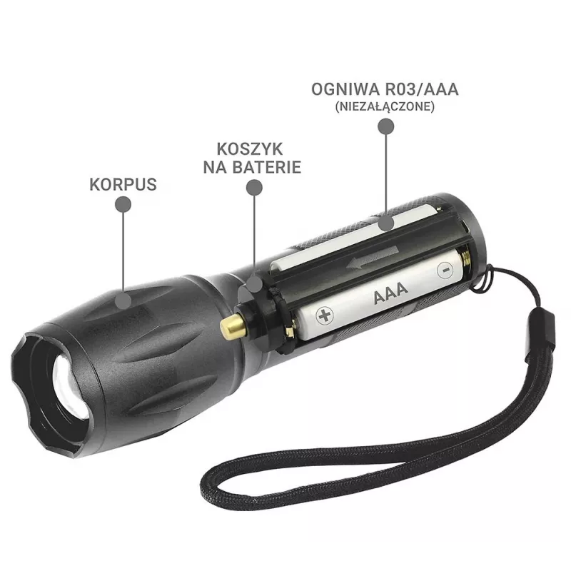 Taskulamp everActive FL600 — 600 lm, 10 W, alumiiniumkorpus, IPX4, 130 mm, 3×AAA, punane