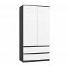 Rõivakapp top e shop MALWA SS-90, 90×180×50 cm, antratsiitkarkass, valged hingedega uksed, 2 sahtlit, laminaat 16 mm