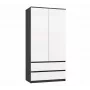 Rõivakapp top e shop MALWA SS-90, 90×180×50 cm, antratsiitkarkass, valged hingedega uksed, 2 sahtlit, laminaat 16 mm