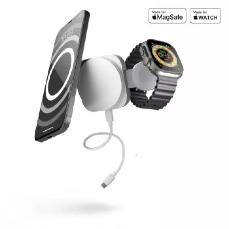 ZENS 2-IN-1 MAGSAFE + WATCH TRAVEL CHARGER Valge