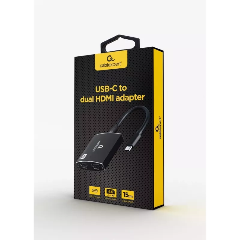 Gembird A-CM-HDMIF2-01 USB-C kahe HDMI-adapteriga, 4K 60Hz, must