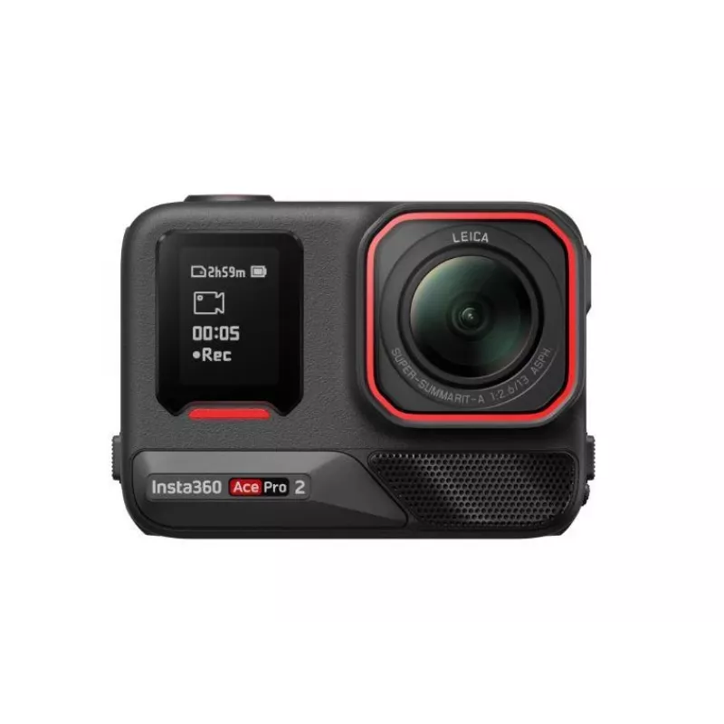 Spordikaamera Insta360 Ace Pro 2 — 50 MP, 8K Ultra HD (7680×3272), 1/1,3-tolline sensor, kuni 240 fps, sisseehitatud ekraan, Wi‑Fi, MicroSD, 177,7 g, must