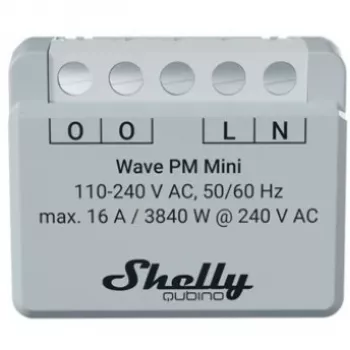Nutikas lüliti Shelly Qubino Wave PM Mini hall, juhtmevaba, 110–240 V, 16 A, 24–30 V alalisvool, 868,4 MHz