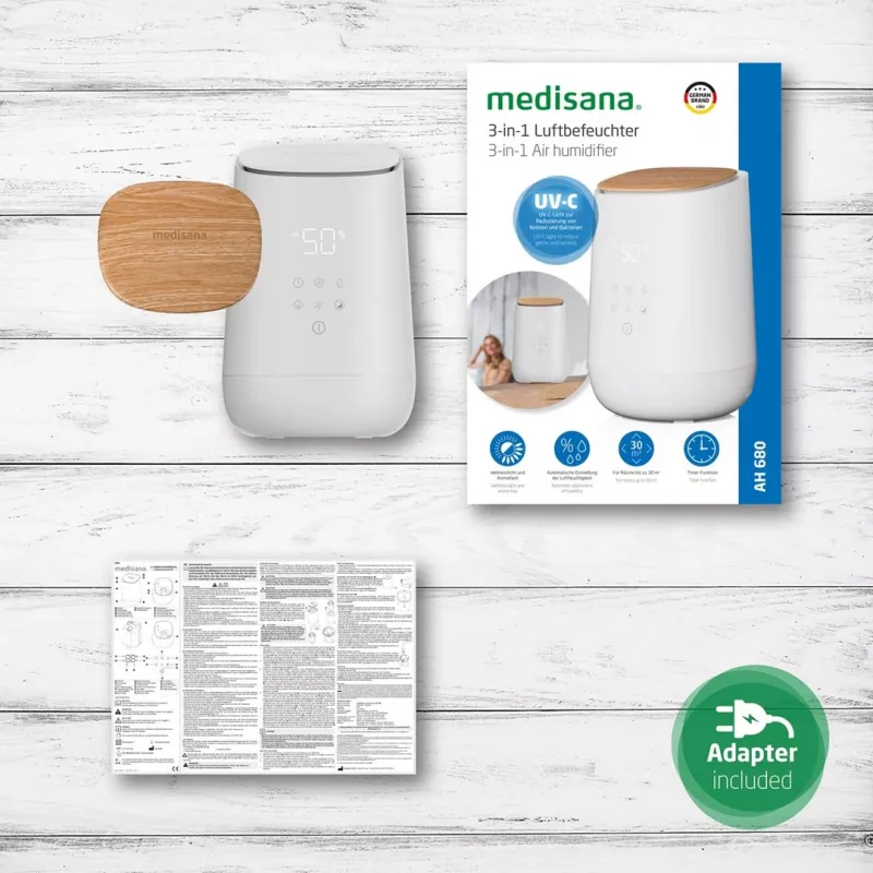 Medisana AH 680 niisutaja Ultraheli 2,6 L Valge, Puit 24 W