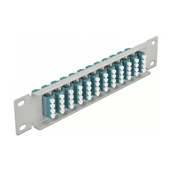 Fiiberoptiline harupaneel DeLOCK 10-tolline 12 porti LC Quad Aqua 1U hall