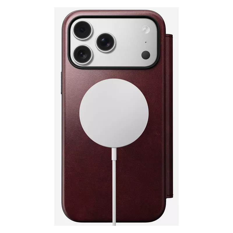 Mobiiltelefoni ümbris Nomad Modern Leather Folio iPhone 17 Pro Max jaoks — nahk, TPU, PC, alumiinium, Burgundia, 16 cm (6,3 tolli)