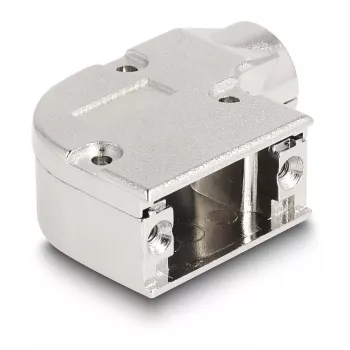 Kaablikaitse DELOCK D-Sub korpus 9-kontaktilisele isas-/emaspistikule 90° nurga all metallklambriga, hõbedane, 33×47×16 mm