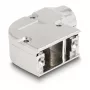 Kaablikaitse DELOCK D-Sub korpus 9-kontaktilisele isas-/emaspistikule 90° nurga all metallklambriga, hõbedane, 33×47×16 mm