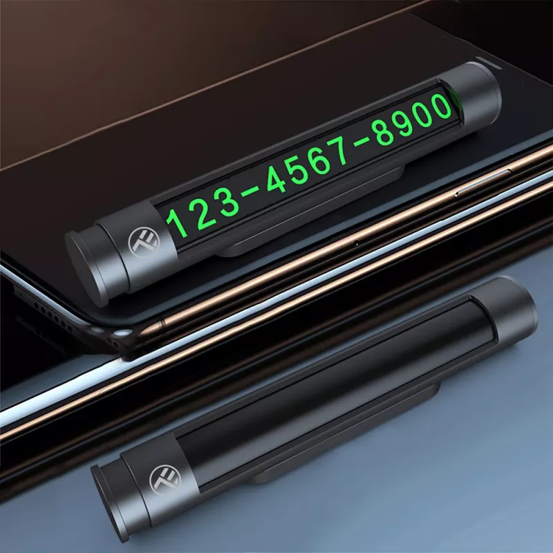 Ajutine auto parkimiskaart Tellur TLL171251 — metallikmust, kuvab kahte telefoninumbrit