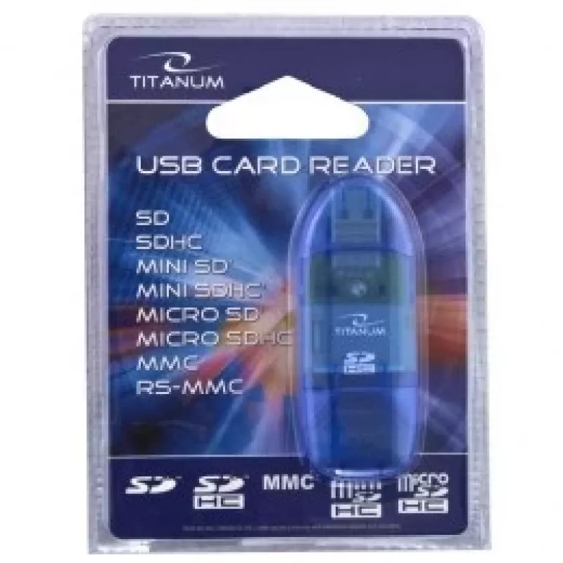 Kaardilugeja Titanum TA101B USB 2.0, sinine — toetab MicroSD, SD/SDHC, MMC, MS formaate, 480 Mbit/s