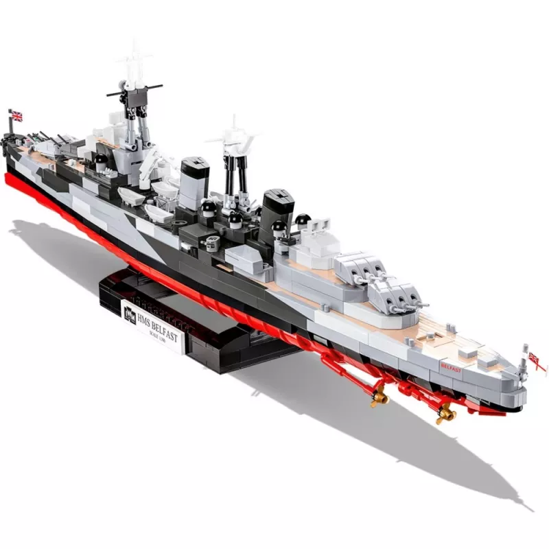 Konstruktsioonimänguasi Cobi HMS Belfast mõõtkavas 1:300 mudel COBI-4844, ajaloolise Royal Navy kergristleja väljapanekuehitus