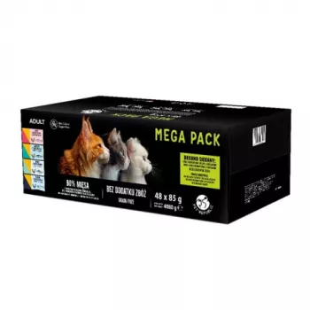 Märg kassitoit kotikesed PetRepublic segupakk 48 x 85 g — segaliha ja kala kastmes (kana, kalkun, lambaliha, lõhe, tuunikala)