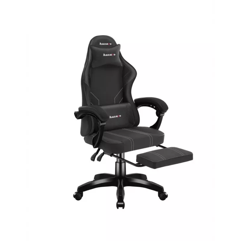 Mängutool huzaro Force 3.7 Carbon Must — ergonoomiline, reguleeritav kõrgus 107,5–116,5 cm, 5 ratast, nimme- ja kaelapadi