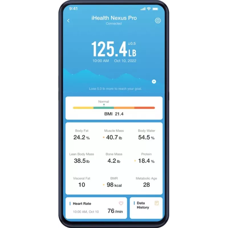 Kehakoostise kaal iHEALTH Nexus Pro HS2SPRO — juhtmevaba, maksimaalne kaal 181 kg, KMI mõõtmine, must