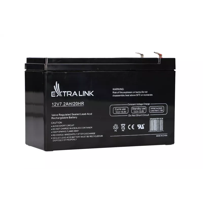 UPS-i aku Extralink AGM 12 V 7,2 Ah (7 Ah) suletud pliiaku VRLA, hooldusvaba, must