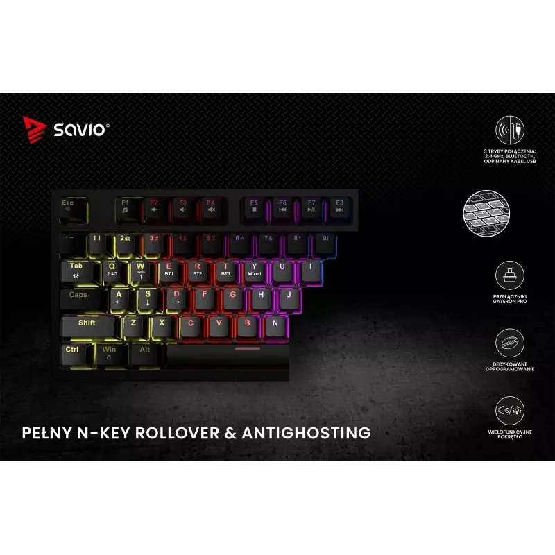 Savio Phenix SAVGK-RED mänguklaviatuur USB RF juhtmevaba Bluetooth QWERTY