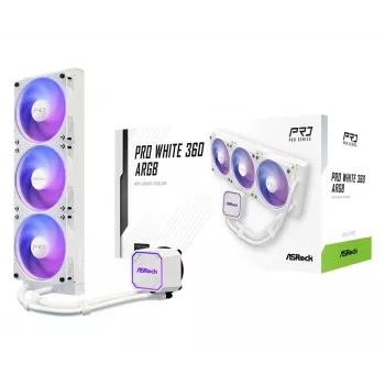 Protsessori jahuti ASROCK Pro 360 ARGB Valge – 360mm AIO vedelikjahutus, ARGB taustvalgustus, valge viimistlus