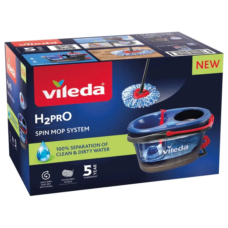 Põrandamopp VILEDA Mikrokiust 320 mm, teleskoopkäepide 55–123 cm, pestav, 360° pöörlev pea, must/sinine/punane