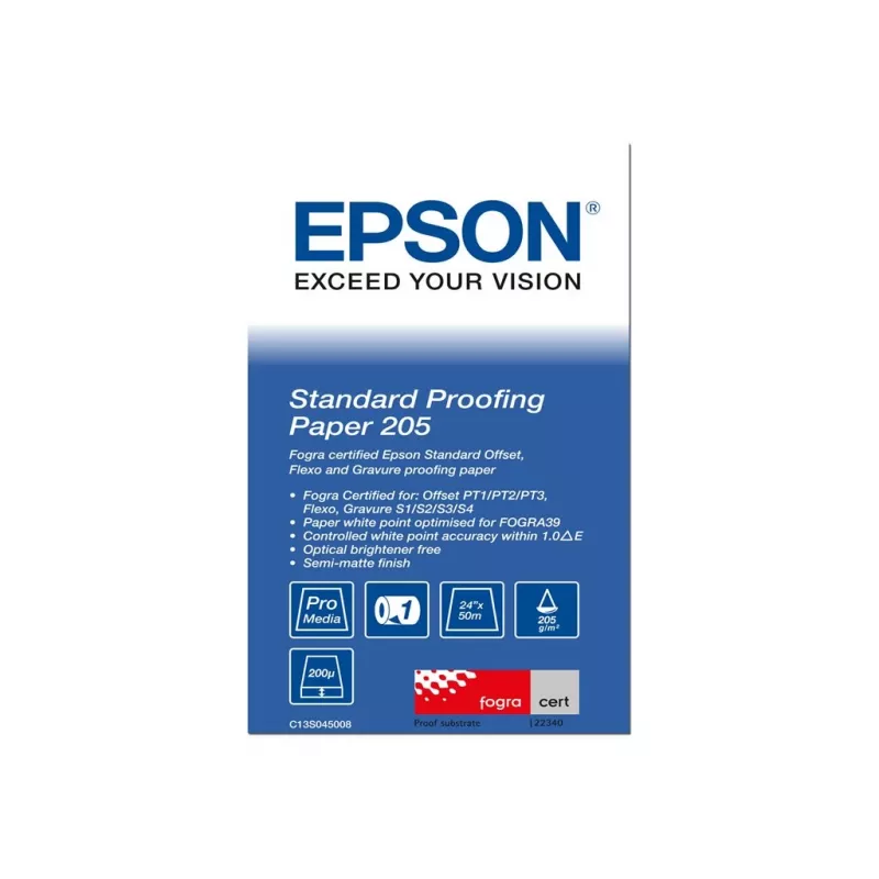 Epsoni standard-tõestuspaber, 24 tolli x 50 m, 205 g/m², 50 m, 61 cm, 61 cm (24 tolli), poolmatt, 200 µm, 205 g/m²